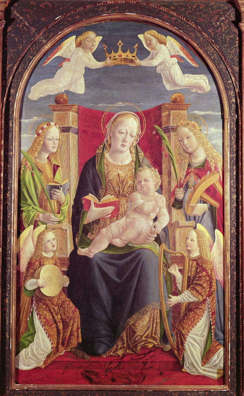 Madonna and Child with Angel Musicians, ca. 1490-1500 (tempera på panel) av Lombard School