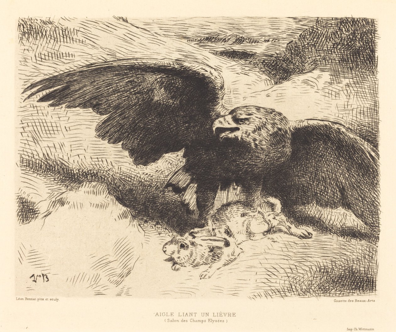 En ørn som slår på en hare av Léon Bonnat