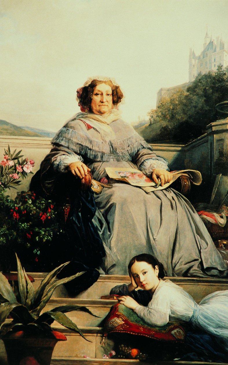 Portrett av Madame Clicquot, née Ponsardin 1777-1866 med sin datter, mellom 1851 og 1860. av Léon Cogniet