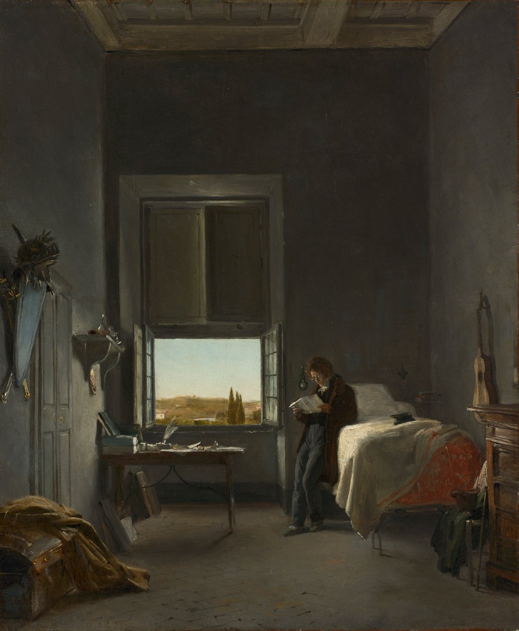 Kunstneren på rommet hans i Villa Medici, Roma av Léon Cogniet