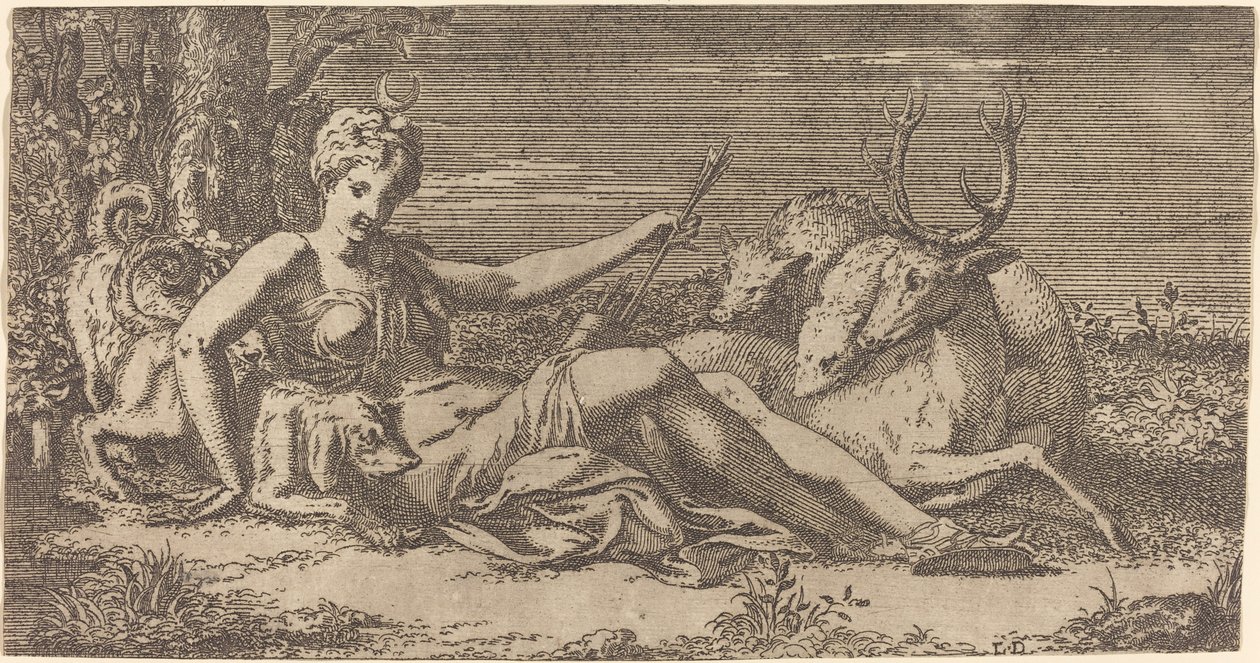 Diana hviler av Léon Davent after Francesco Primaticcio