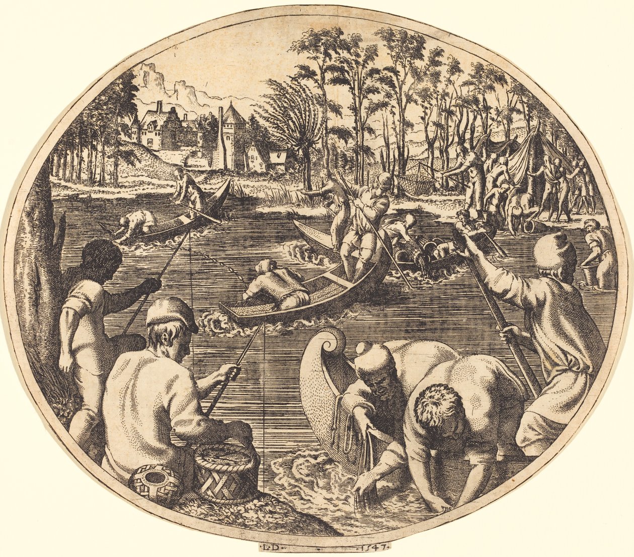 Fiskescene av Léon Davent after Francesco Primaticcio