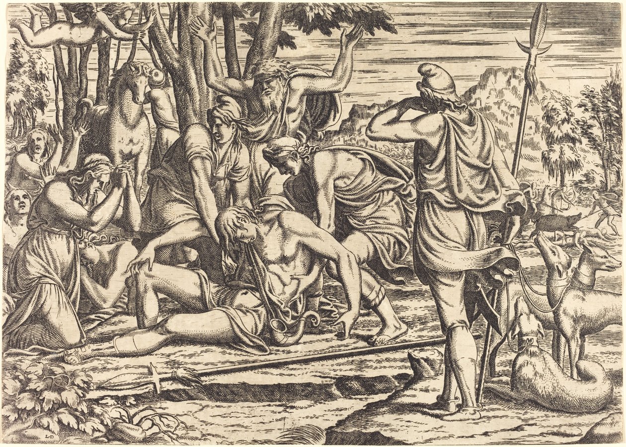 Adonis død av Léon Davent after Luca Penni
