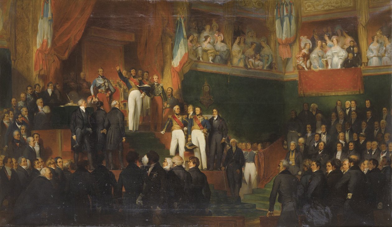 Louis-Philippe I blir tatt i ed som konge for Deputertkammeret, 9. august 1830 av Léon Jean Basile Perrault