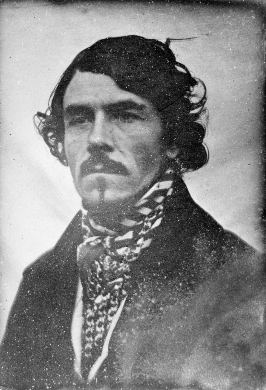 Full ansiktsportrett av Eugène Delacroix, hode og skuldre, 1842 (daguerreotype) av Léon Riesener