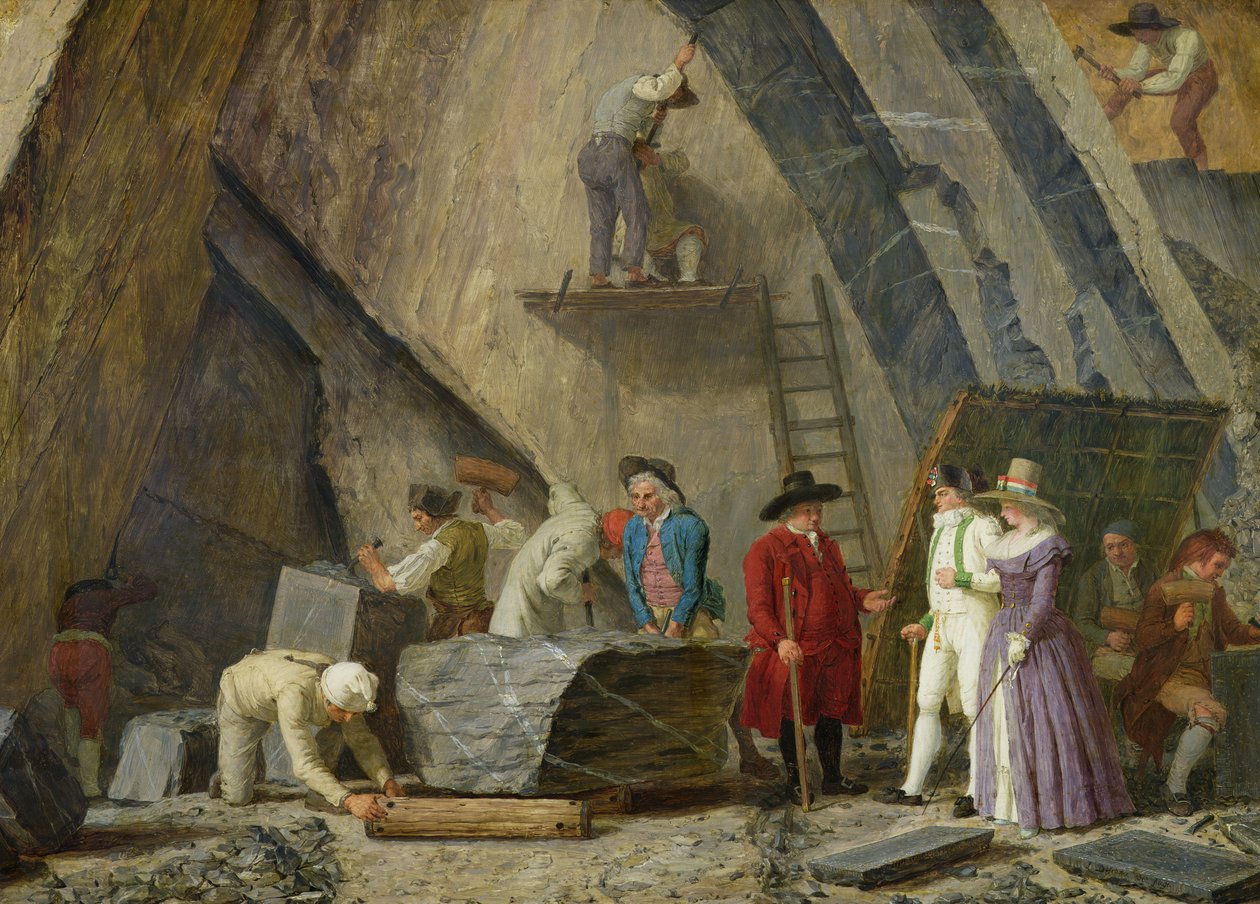 Å trekke ut Sainte-Anne-marmor fra et steinbrudd av Léonard Defrance