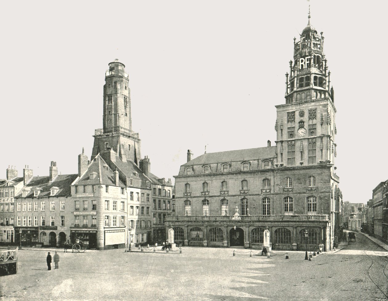 Vakttårnet og Hotel De Ville, Calais, Frankrike, 1895. av London Stereoscopic and Photographic Co
