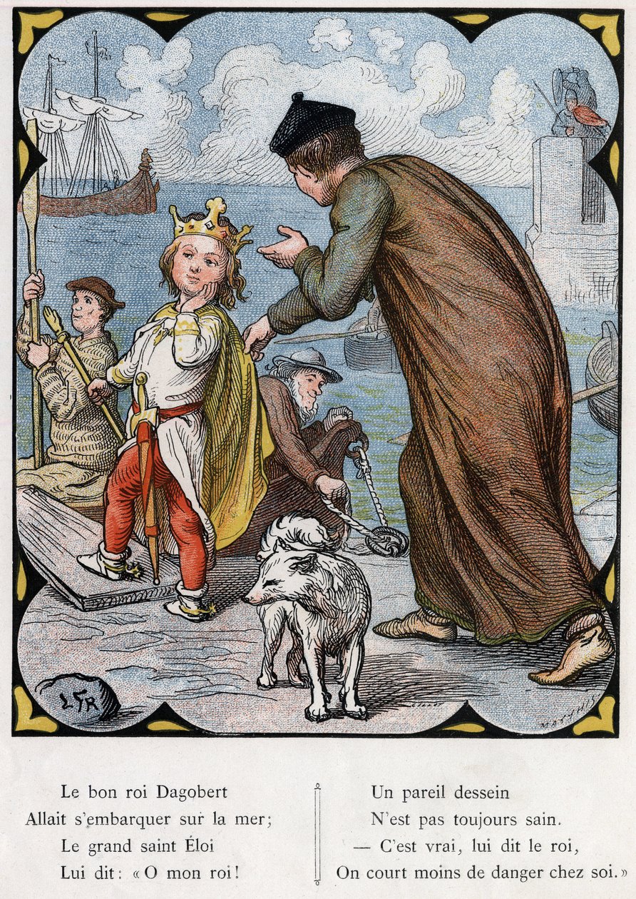 Illustrasjon av Lorenz Frolich (1820-1908) for den populære sangen "The Good King Dagobert"". Utgave J. Hetzel. Rundt 1880. av Lorens Frolich