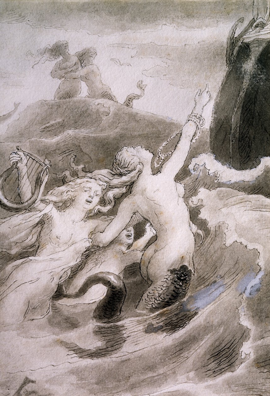 Lille havfrue, illustrasjon av Lorenz Frolich (1820-1908) for eventyr av Hans Christian Andersen (1805-1875) av Lorens Frolich