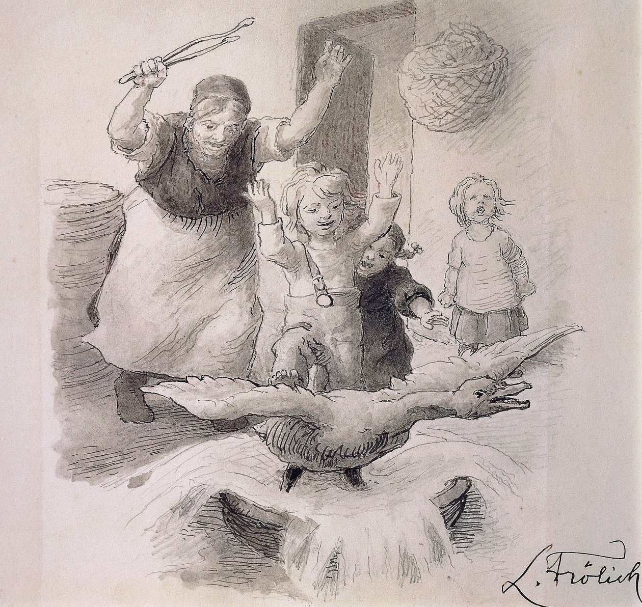 Ugly Duckling, illustrasjon av Lorenz Frolich (1820-1908) for eventyr av Hans Christian Andersen (1805-1875). av Lorens Frolich