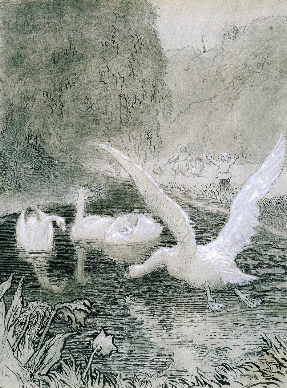Ugly Duckling, illustrasjon av Lorenz Frolich (1820-1908) for eventyr av Hans Christian Andersen (1805-1875) av Lorens Frolich