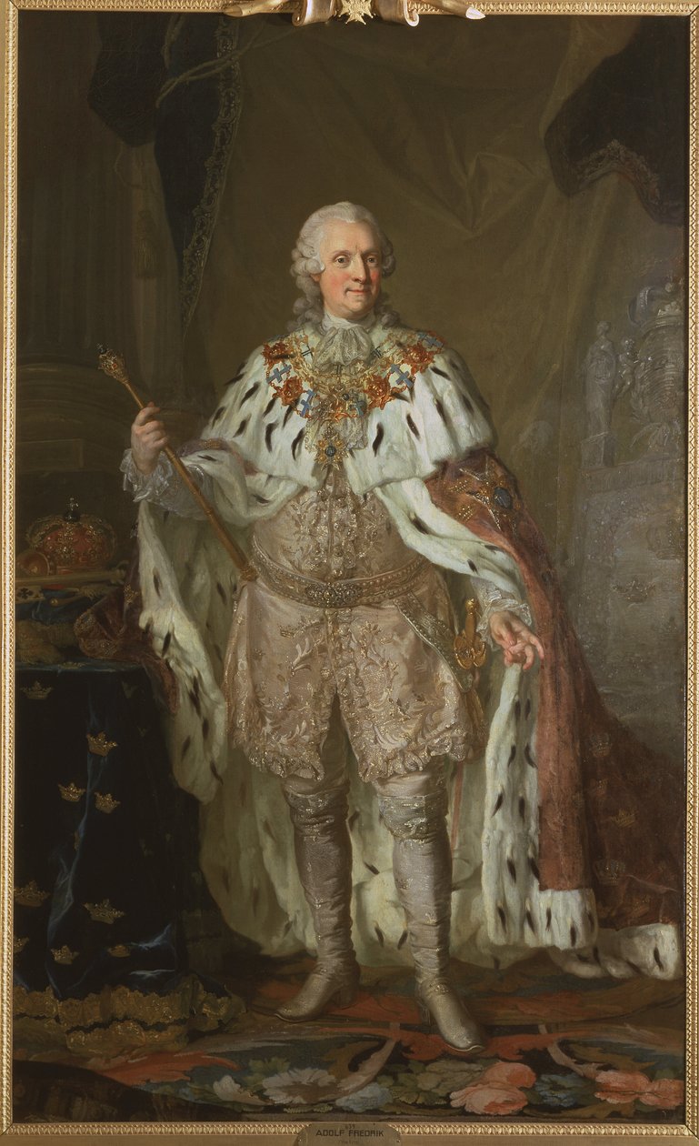 Adolphe Frederic de Suede - Portrett av Adolph Frederick (1710-1771), konge av Sverige, av Pasch, Lorenz, den yngre (1733-1805). Olje på lerret. Mål: 237x143 cm. Nationalmuseum Stockholm av Lorens the Younger Pasch