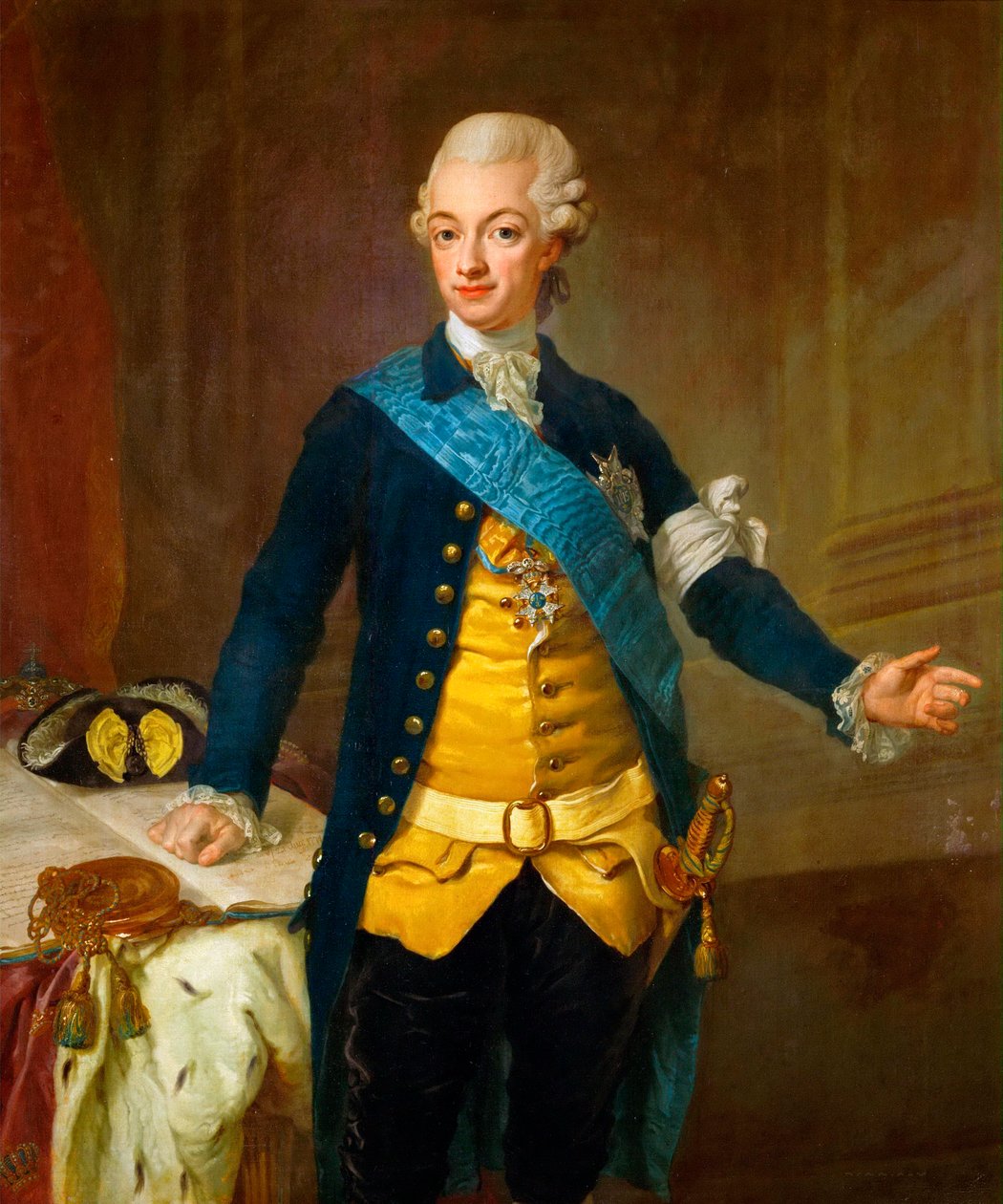 ""Portrett av kong Gustav III av Sverige (1771-1792)"" (Portrett av Gustav III av Sverige) Maleri av Lorenz II Pasch (1733-1805) av Lorens the Younger Pasch