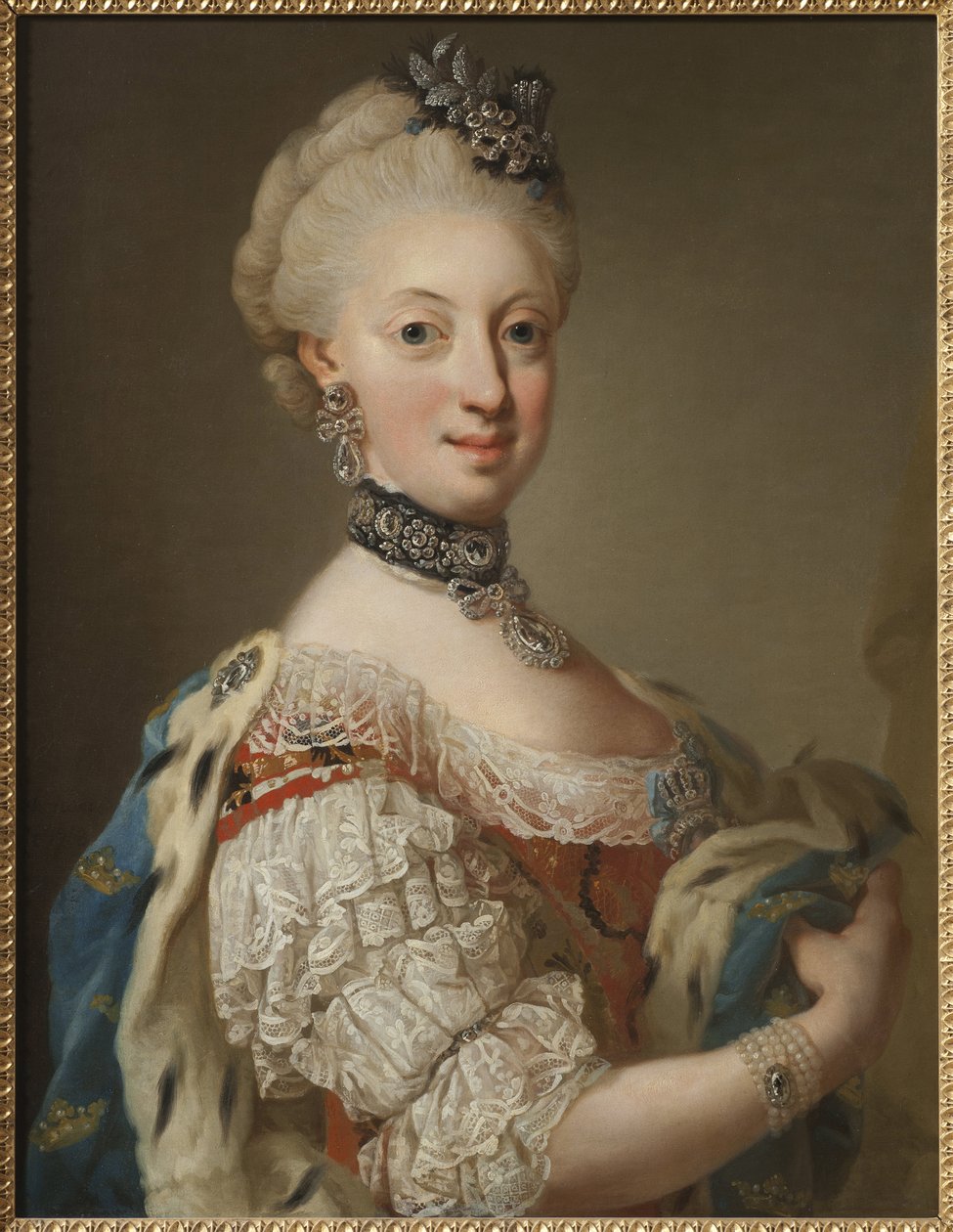 Sophie Madeleine de Danemark, reine de Suede - Portrett av Sophia Magdalena av Danmark (1746-1813), dronning av Sverige, av Pasch, Lorenz, den yngre (1733-1805). Olje på lerret av Lorens the Younger Pasch