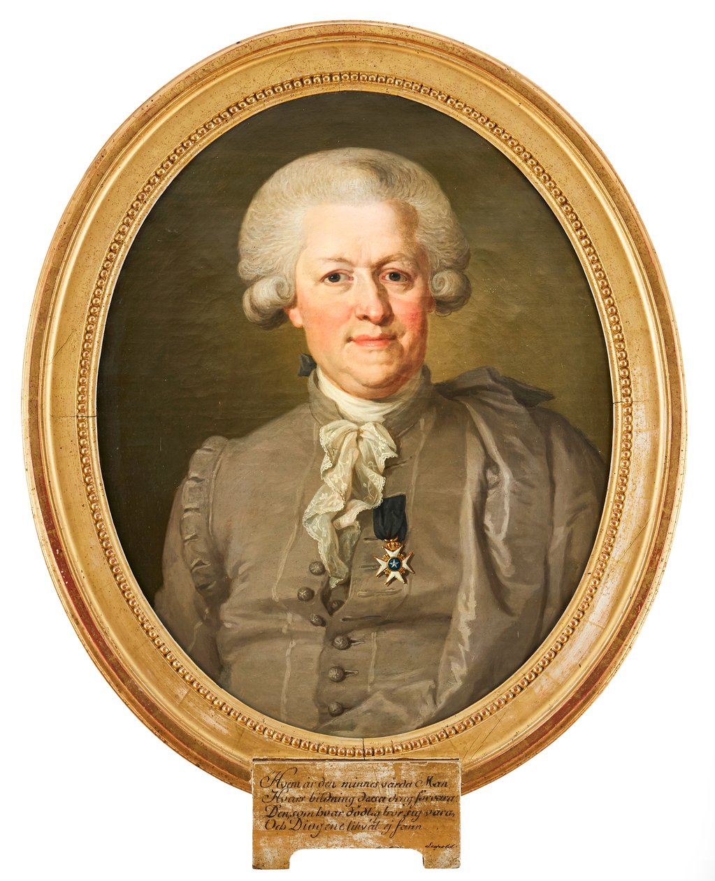 Portrett som viser guvernør Nils von Rosenstein iført nasjonaldrakten og med ridderne av Nordstjerneordenen på brystet. Maleri av Lorenz Pasch d.y. (1733–1805) av Lorenz Pasch