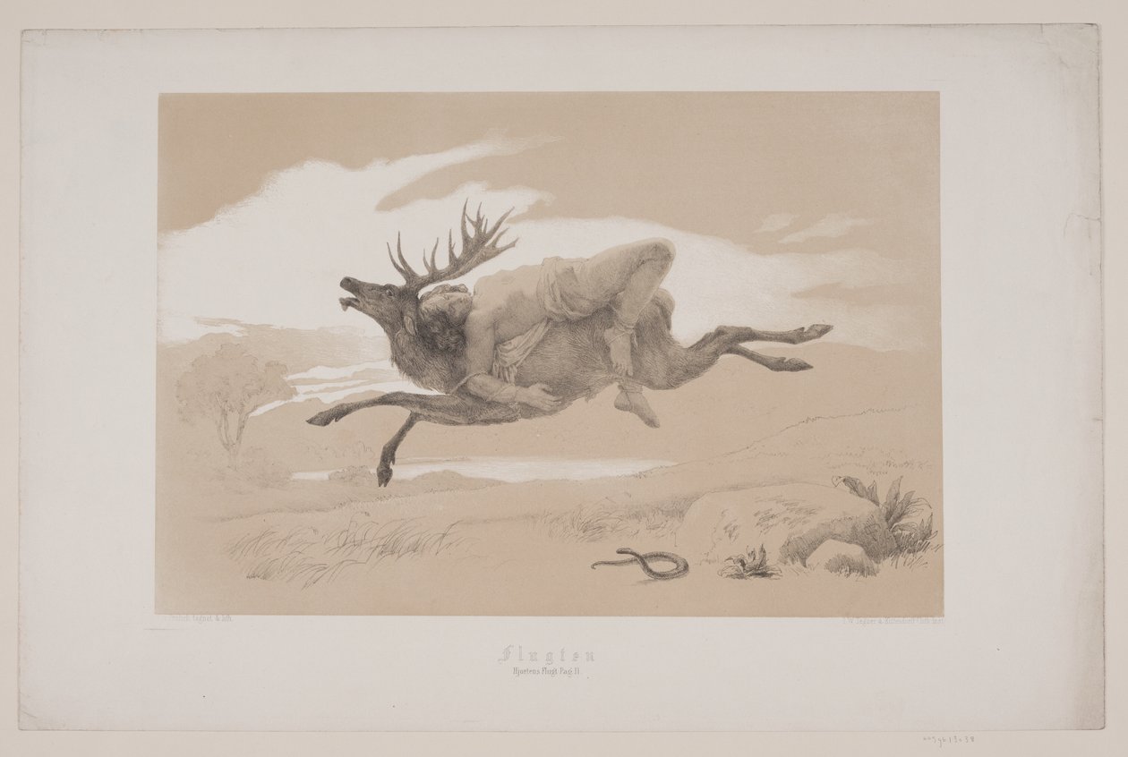 Flyturen, s. 11, illustrasjon til Christian Winthers "Flight of the Deer" av Lorenz Frølich