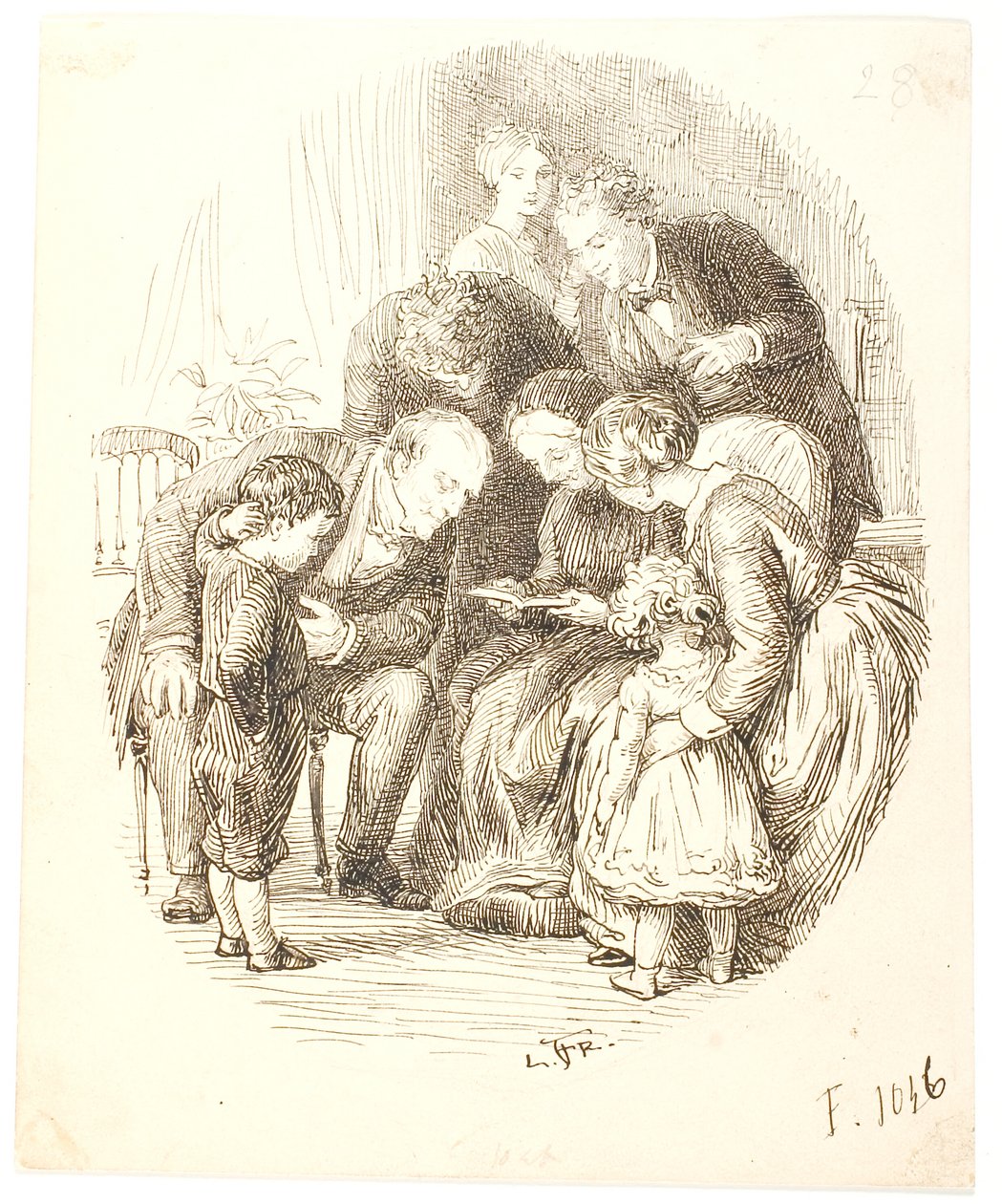 Høytlesing. Familiegruppe av Lorenz Frølich