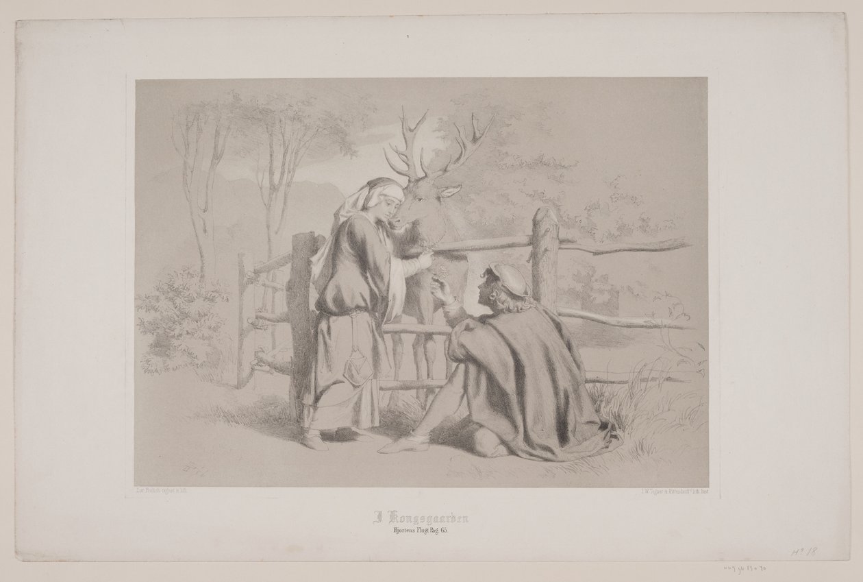I Kongsgården, pag. 65, illustrasjon til Christian Winthers "Flight of the Deer" av Lorenz Frølich