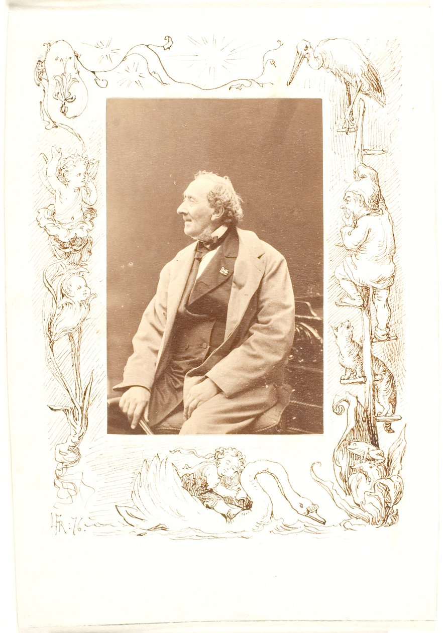 Randtegning etter et fotografi av H. C. Andersen av Lorenz Frølich