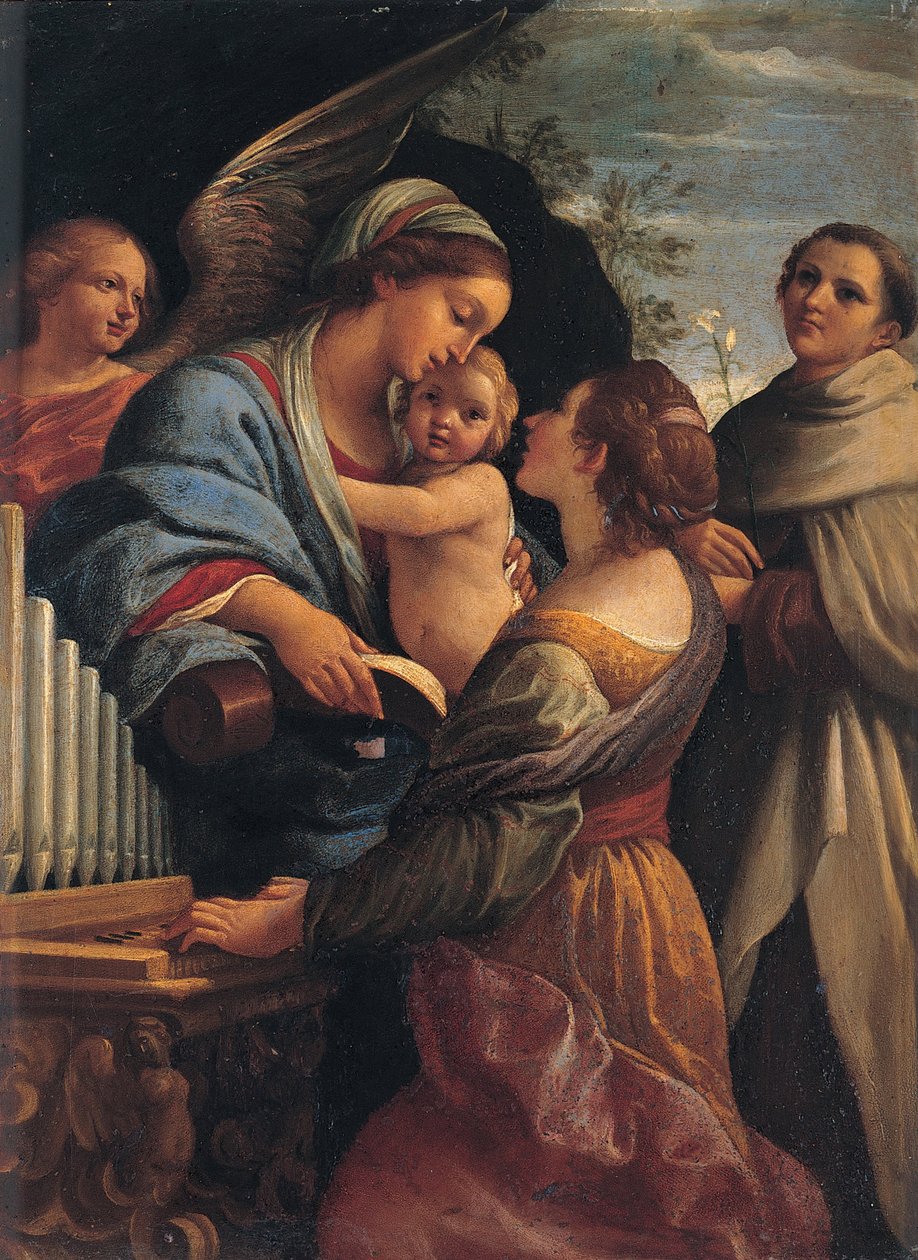 Madonna med barnet, Saint Cecily og Saint Albert av Lorenzo Garbieri