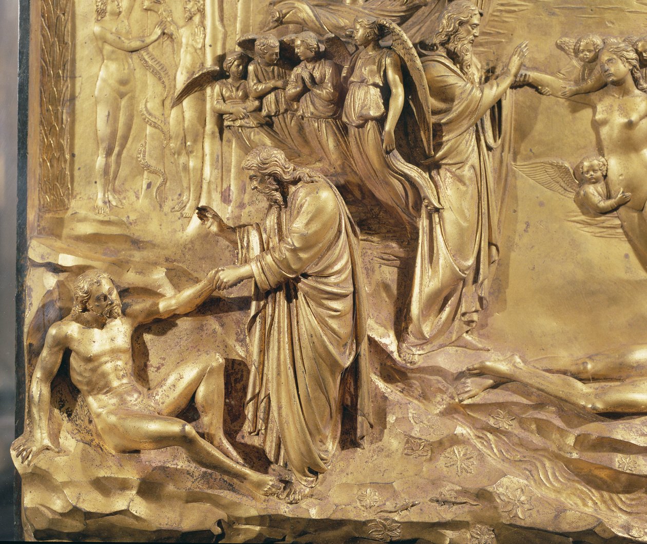 Creation of Man, Doors of Paradise, 1425-52 (forgylt bronse) av Lorenzo Ghiberti