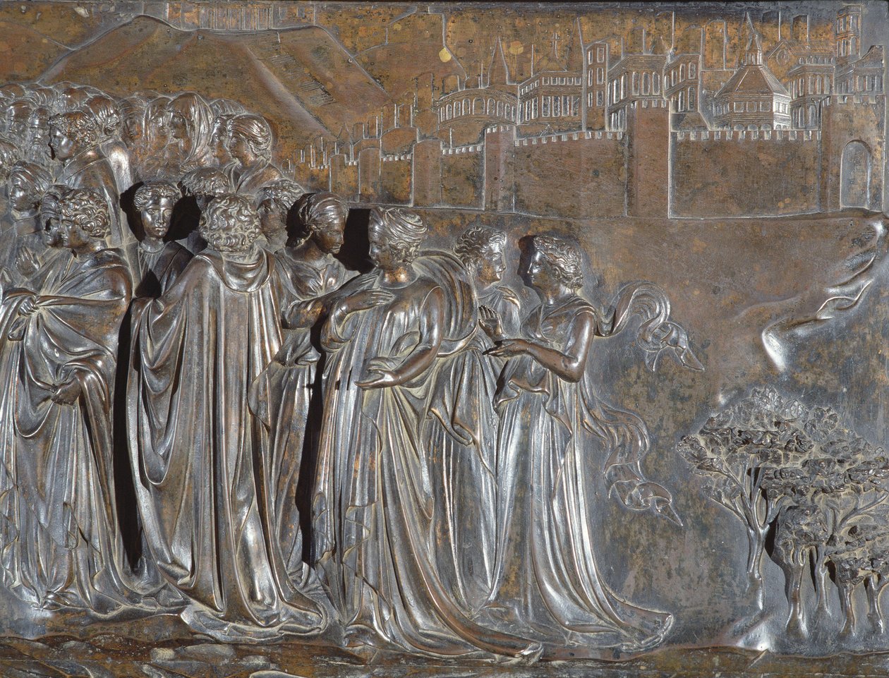 Detalj av folkemengden, helligdommen til St. Zenobius, 1432-35 bronse av Lorenzo Ghiberti
