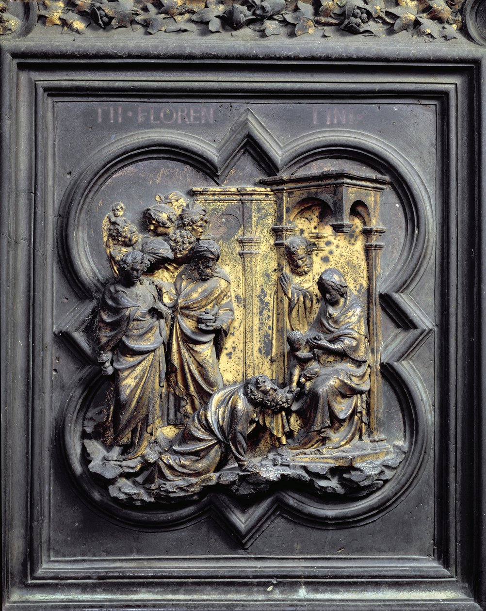 The Adoration of the Magi, tredje panel av North Doors of the Baptistery of San Giovanni, 1403-24 (bronse) av Lorenzo Ghiberti