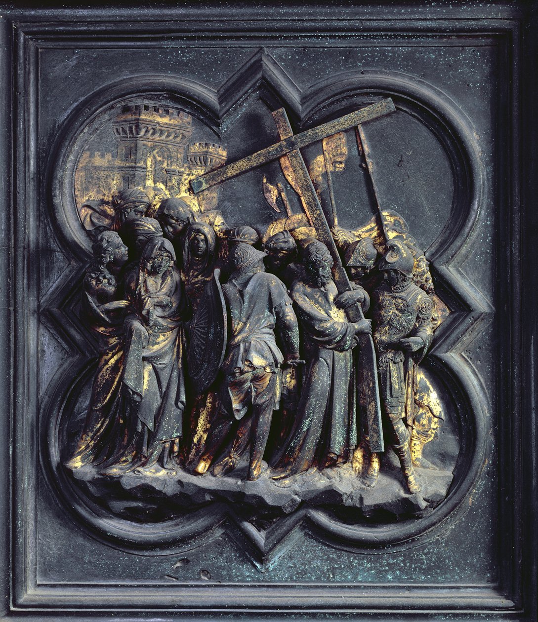 Kristi oppstigning til Golgata, syttende panel av norddørene til dåpskapellet i San Giovanni, 1403-24 (bronse) av Lorenzo Ghiberti
