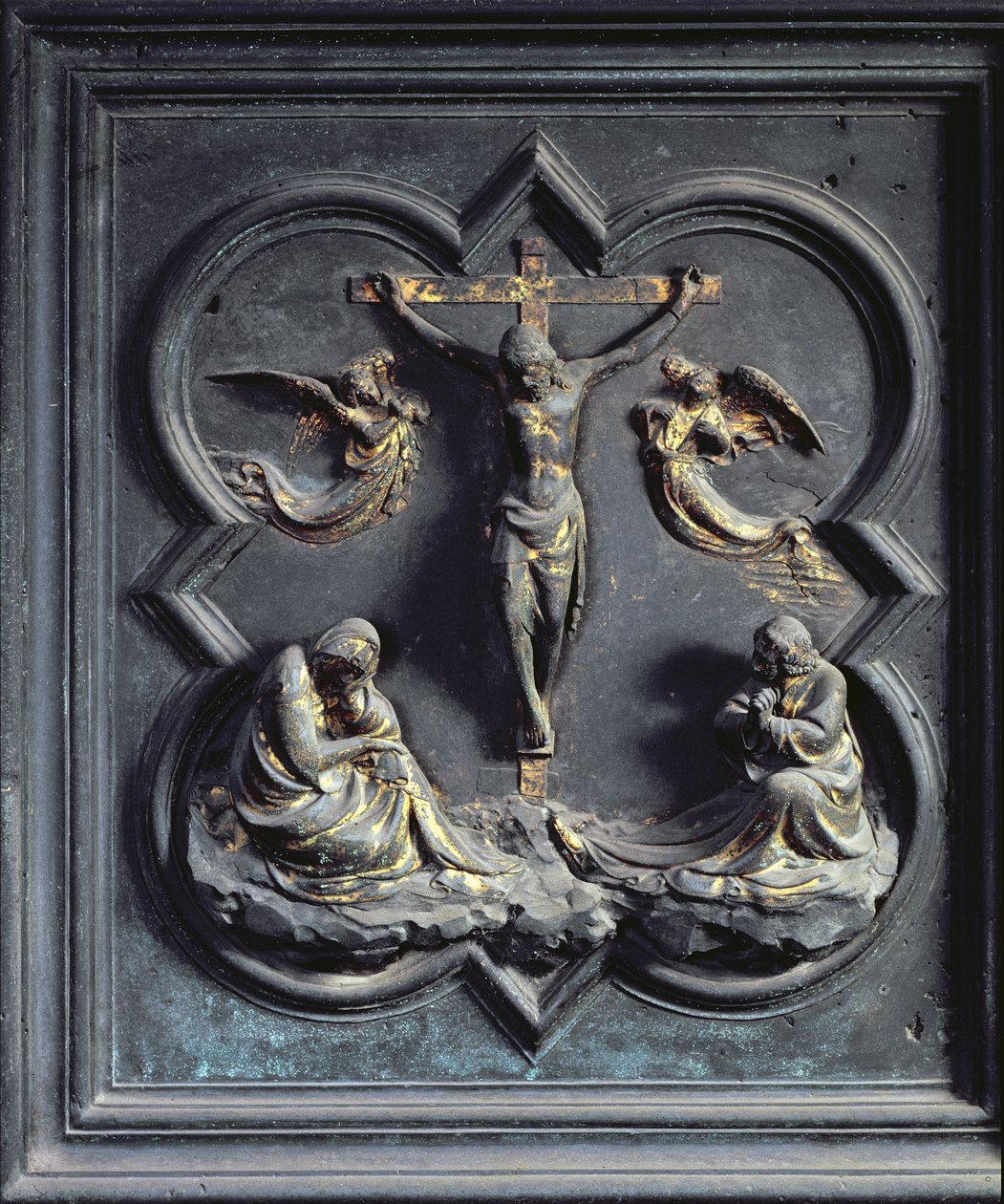 Korsfestelsen, attende panel av norddørene til dåpskapellet i San Giovanni, 1403-24 (bronse) av Lorenzo Ghiberti