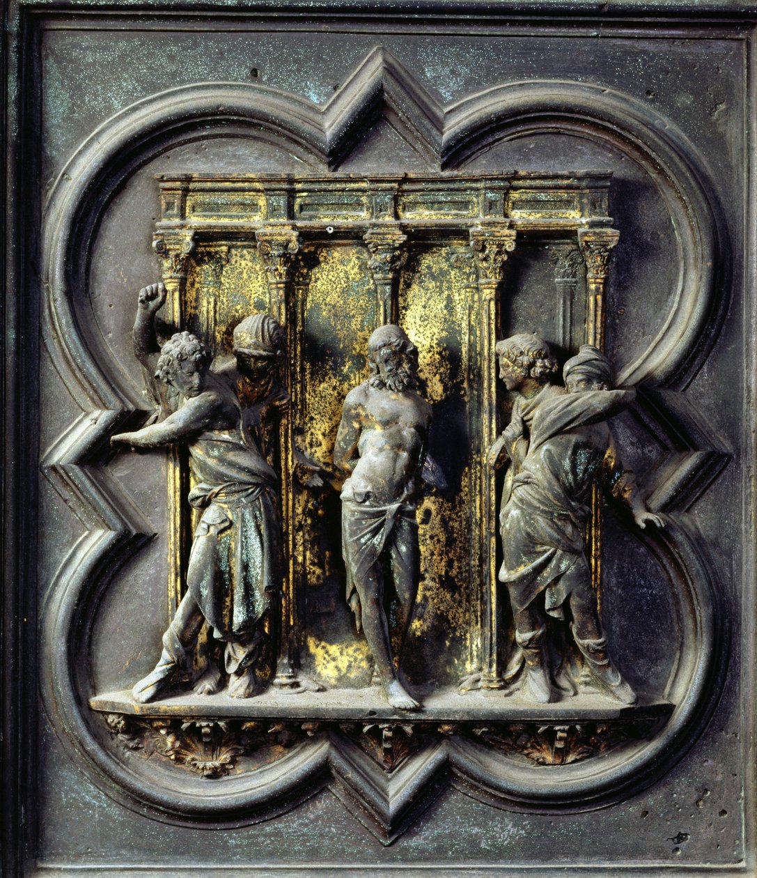 The Flagellation of Christ, femtende panel av norddørene til dåpskapellet i San Giovanni, 1403-24 (bronse) av Lorenzo Ghiberti