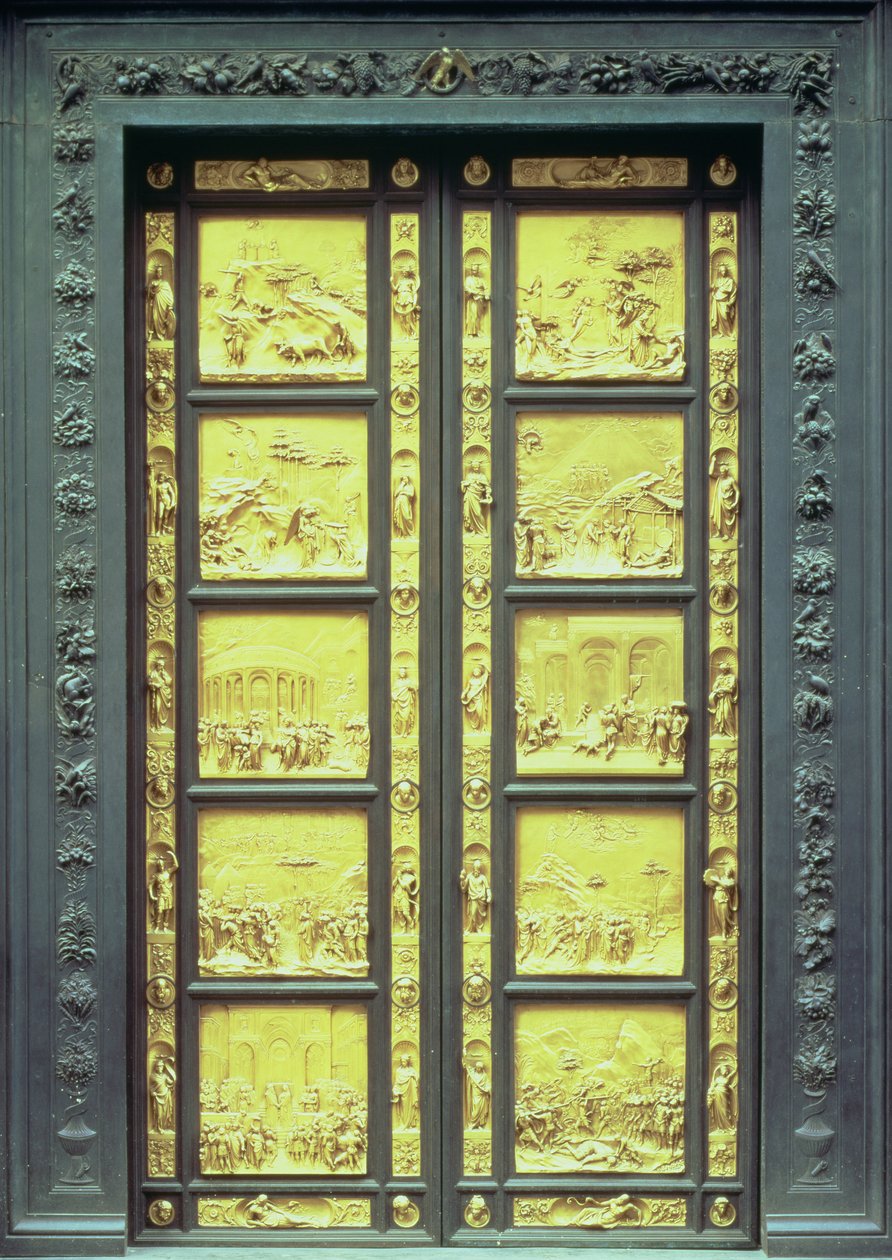 The Gates of Paradise (East Doors) bestående av 10 relieffpaneler som viser scener fra Det gamle testamente 1425-52 (forgylt bronse) av Lorenzo Ghiberti