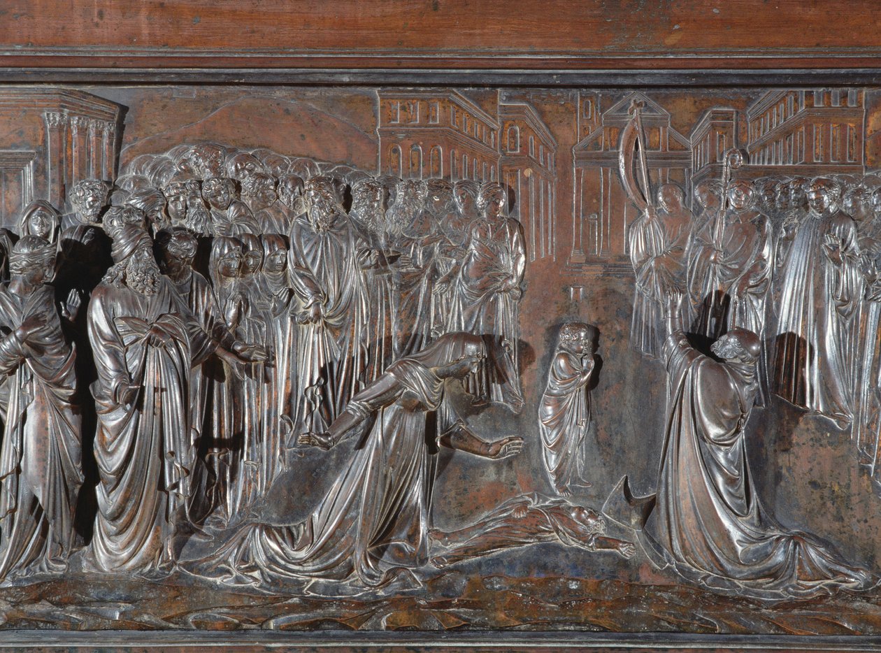 The Shrine of St. Zenobius, vekking av det døde barnet, ca. 1432-42 bronse detalj av 97641 av Lorenzo Ghiberti