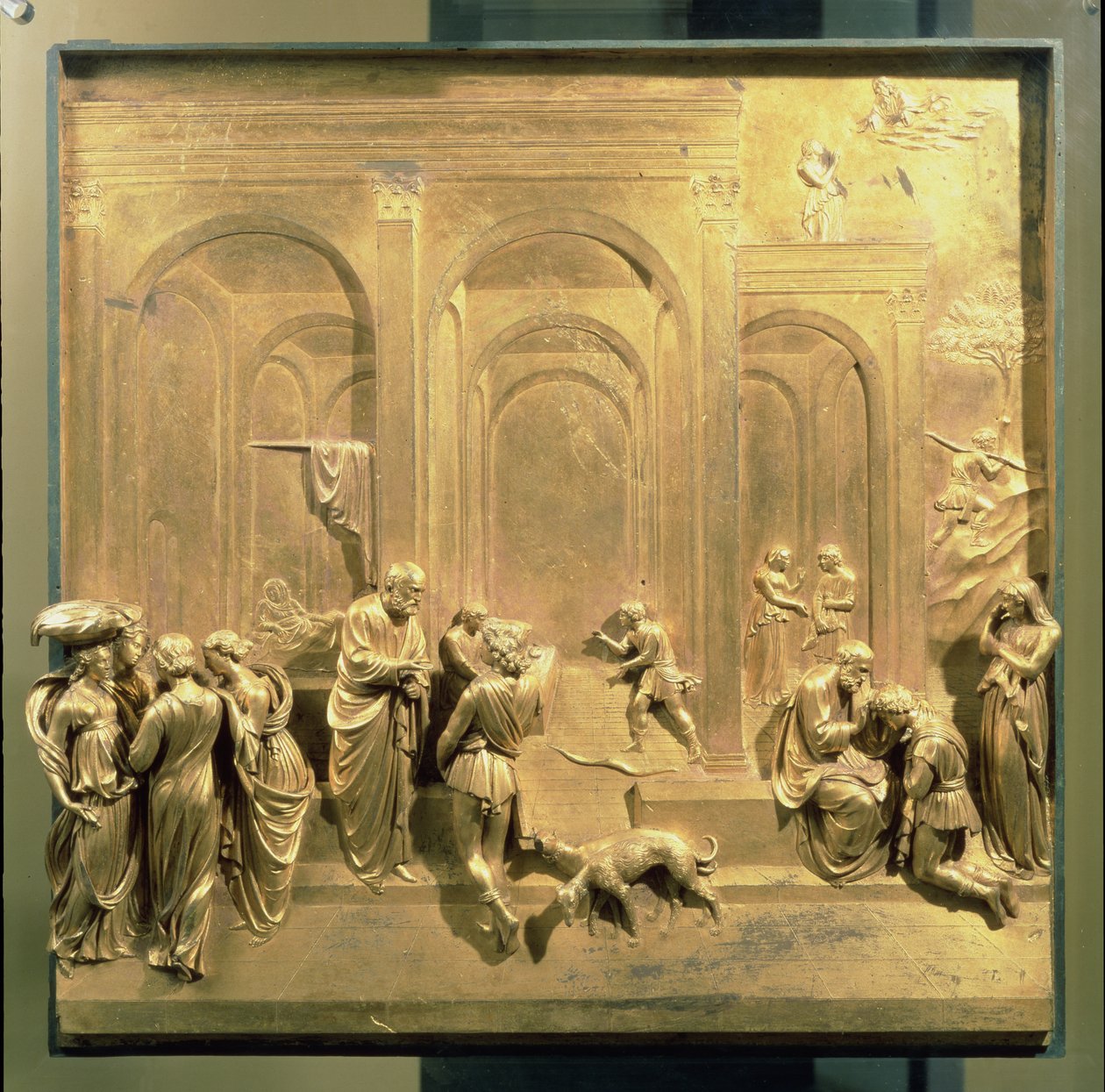Historien om Jakob og Esau, originalt panel fra østdørene til dåpskapellet, 1425-52 (forgylt bronse) (etter restaurering) av Lorenzo Ghiberti