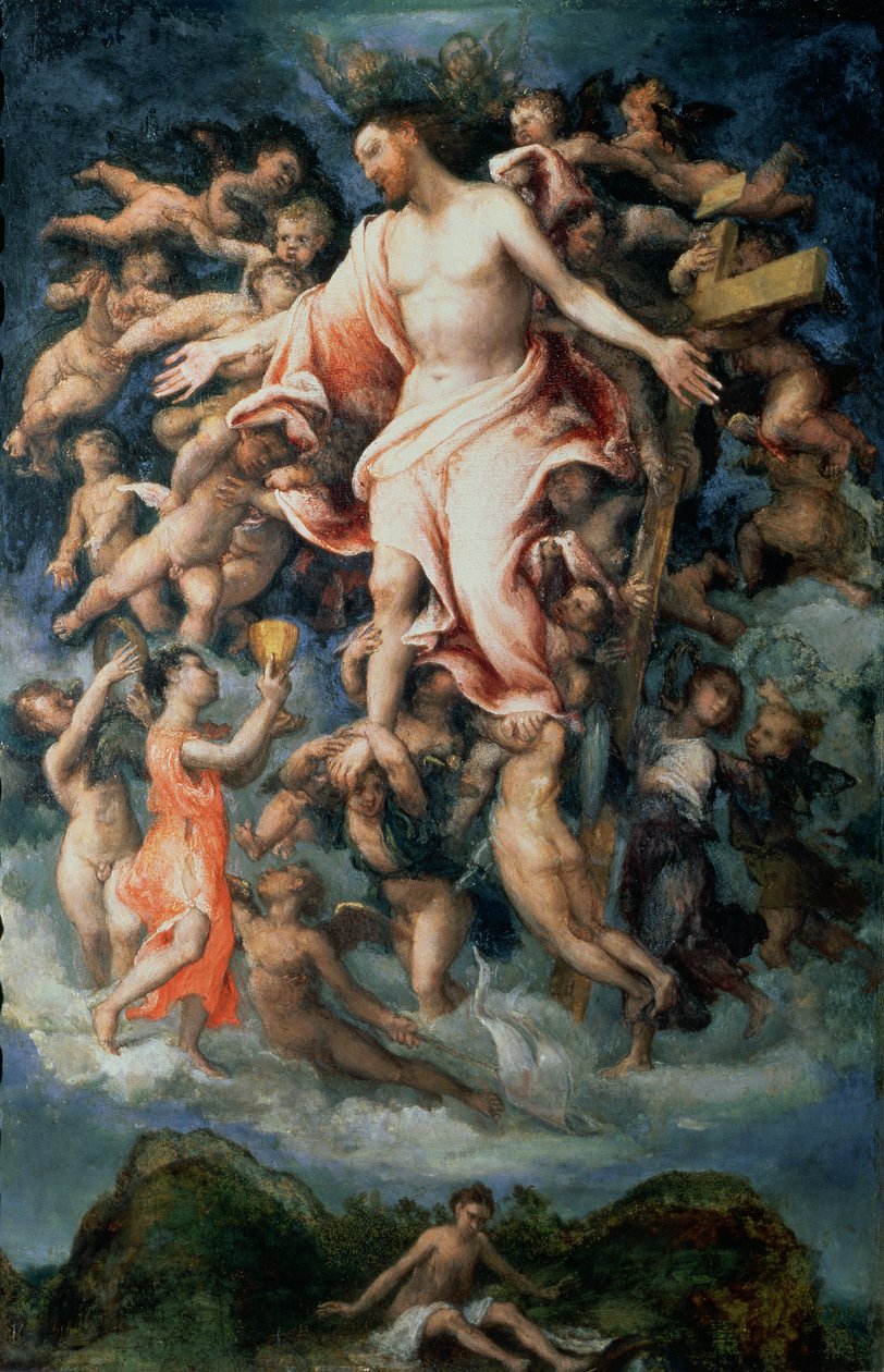Engel som samler blod fra Kristi sår, 1543 (panel) av Lorenzo Lotto