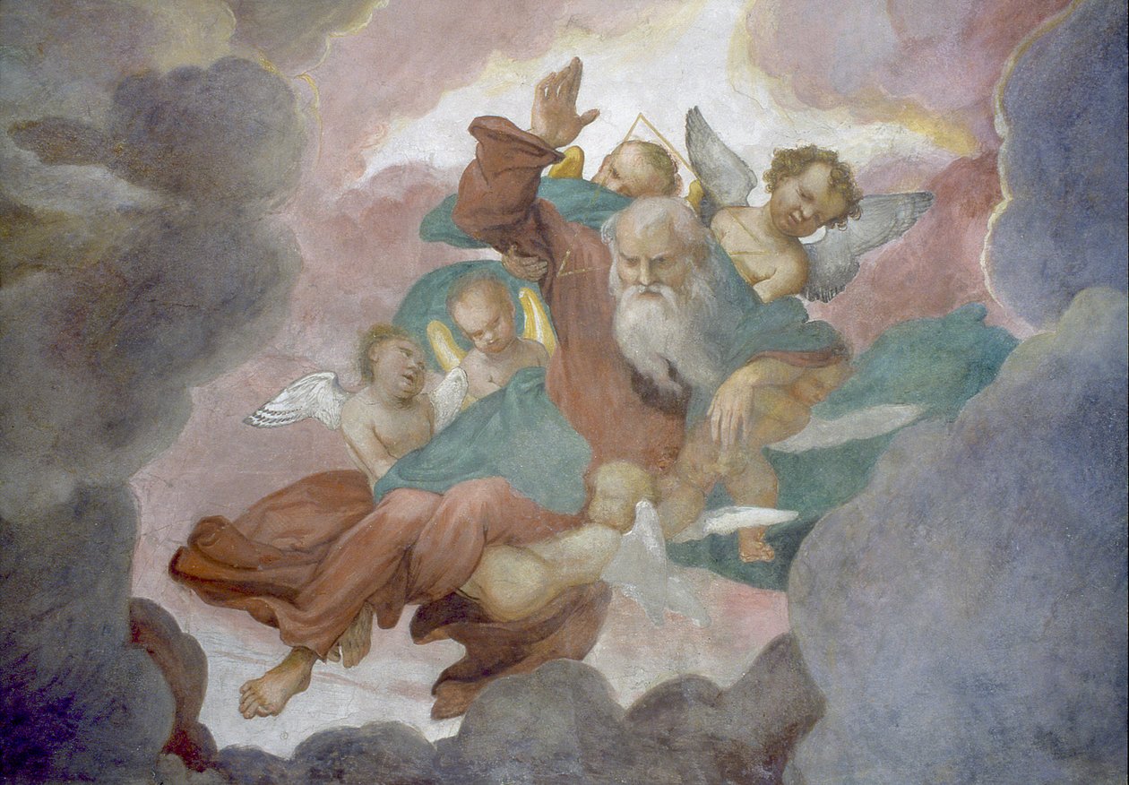 Gud løftet av engler, 1525 av Lorenzo Lotto