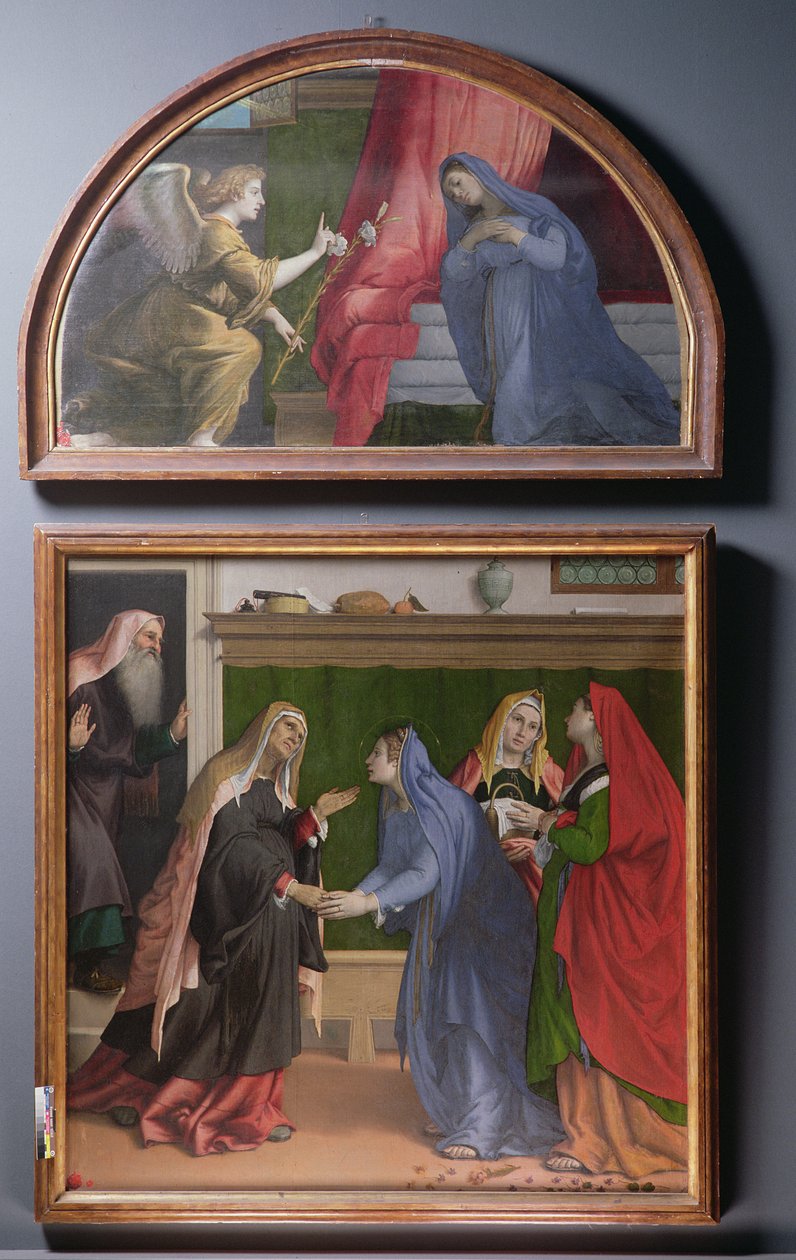 Bebudelsen og besøket, to malerier som utgjør en altertavle, 1530-35 av Lorenzo Lotto