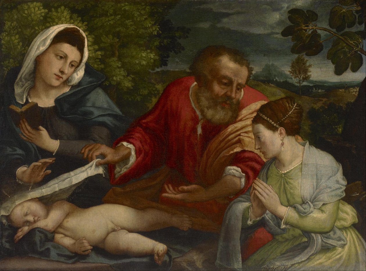 Den hellige familie med en Donatrix som den hellige Katarina av Alexandria av Lorenzo Lotto