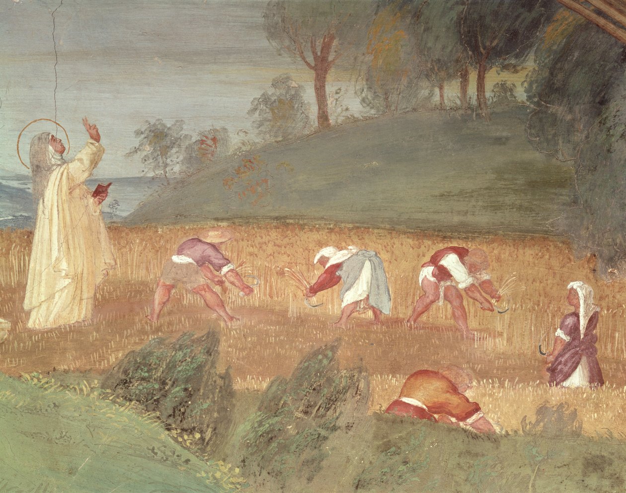 Miraklene til St. Clare av Assisi, detalj av St. Clare som velsigner høsten, 1523-24 av Lorenzo Lotto