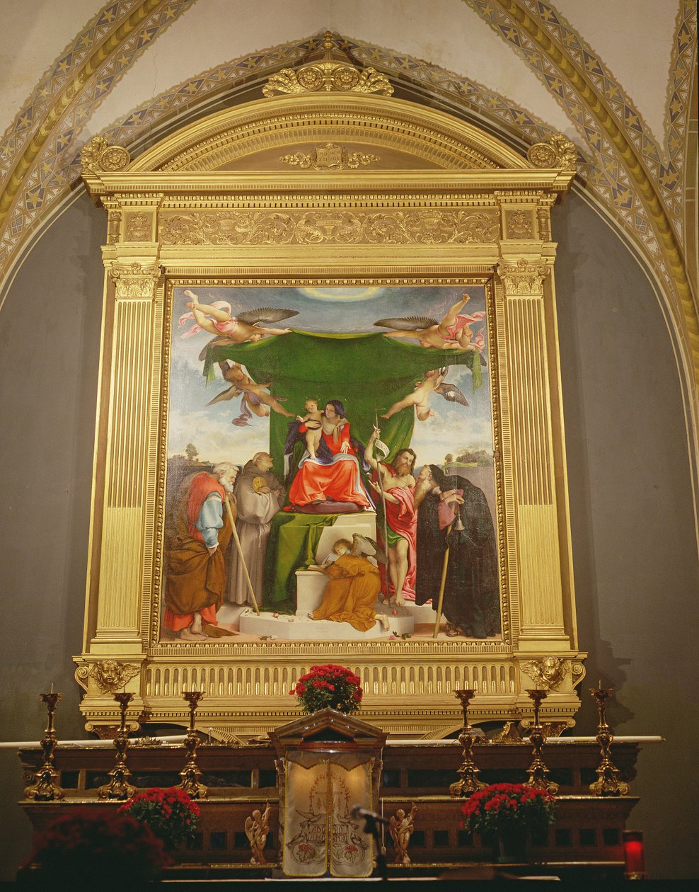Jomfruen og barnet tronet med hellige, 1521 av Lorenzo Lotto