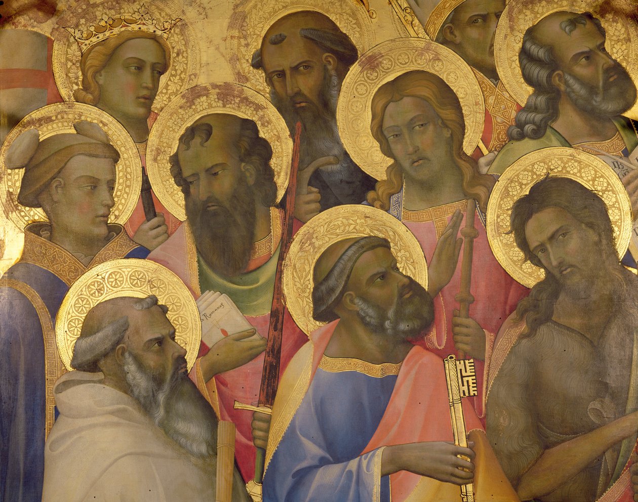Jomfruens kroning, detalj av de helliges ansikter, 1413 (tempera på panel) av Lorenzo Monaco