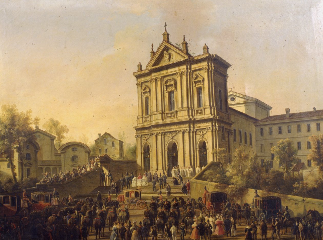 Pave Gregor XVIs besøk i kirken San Gregorio al Celio, ca. 1831-47 av Lorenzo Scarabellotto