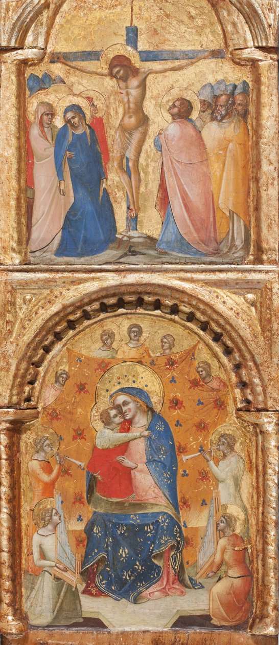 Detalj av Madonna og barn med engler, korsfestelsen og tolv apostler eller hellige, ca. 1360 (tempera på panel) av Lorenzo Veneziano