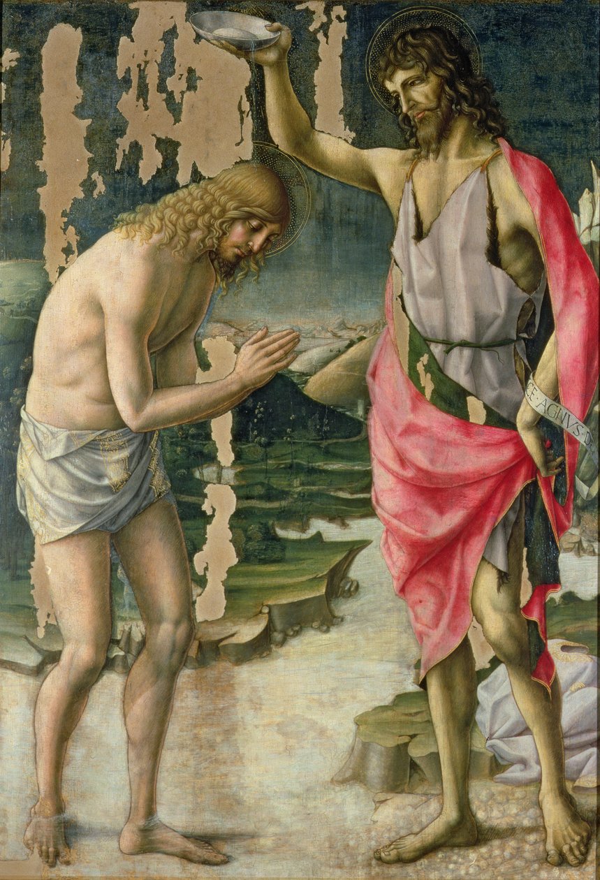 The Baptism of Christ (tempera på panel) av Lorenzo d Alessandro da Severino II