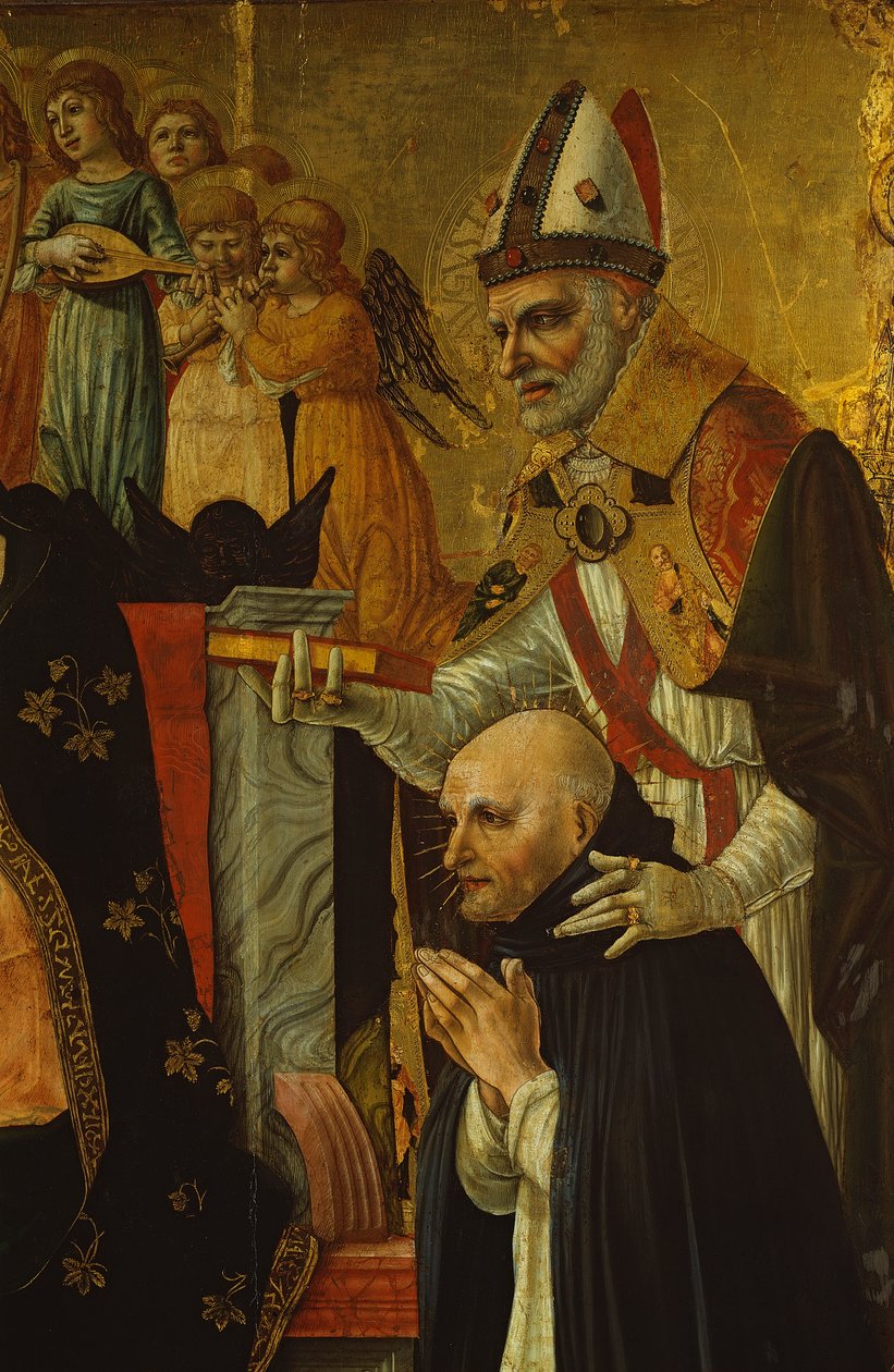 The Marriage of St Catherine of Siena, detalj av St. Augustine og Dominican Beatus, ca. 1481-1500 (tempera på panel) (se også 99055) av Lorenzo dAlessandro da Severino II