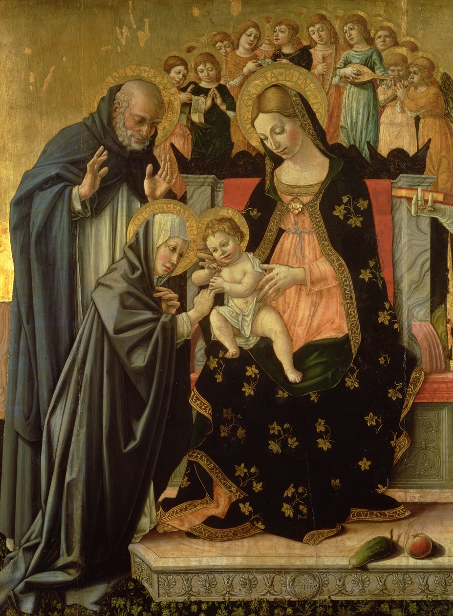 Mystic Marriage of St. Catherine, detalj (panel) av Lorenzo da Sanseverino