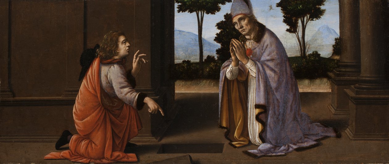 A Miracle of Saint Donato of Arezzo, ca. 1479-85 (tempera på panel) av Lorenzo di Credi