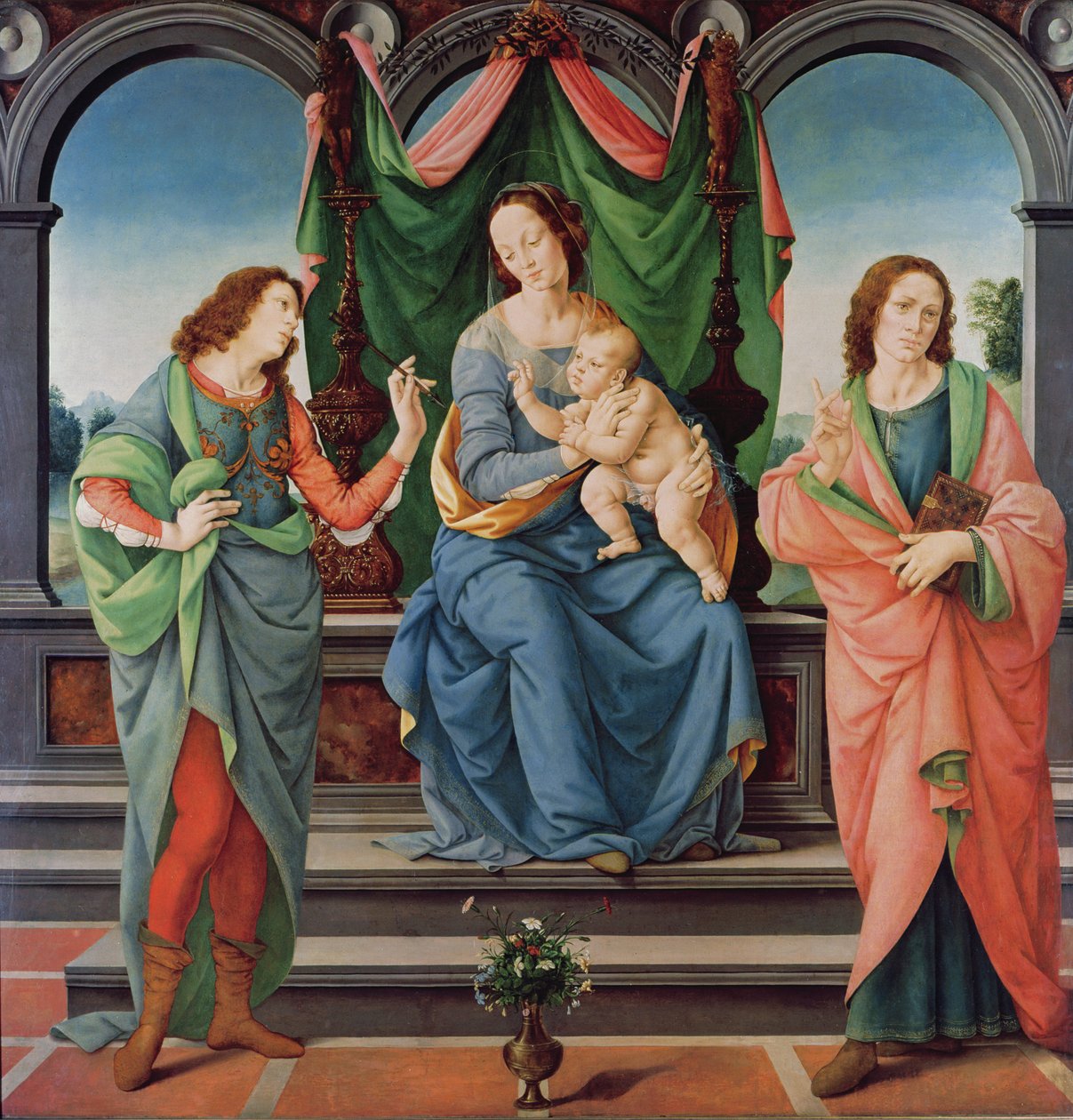 Jomfruen og barnet mellom Saint John og Saint Sebastian av Lorenzo di Credi