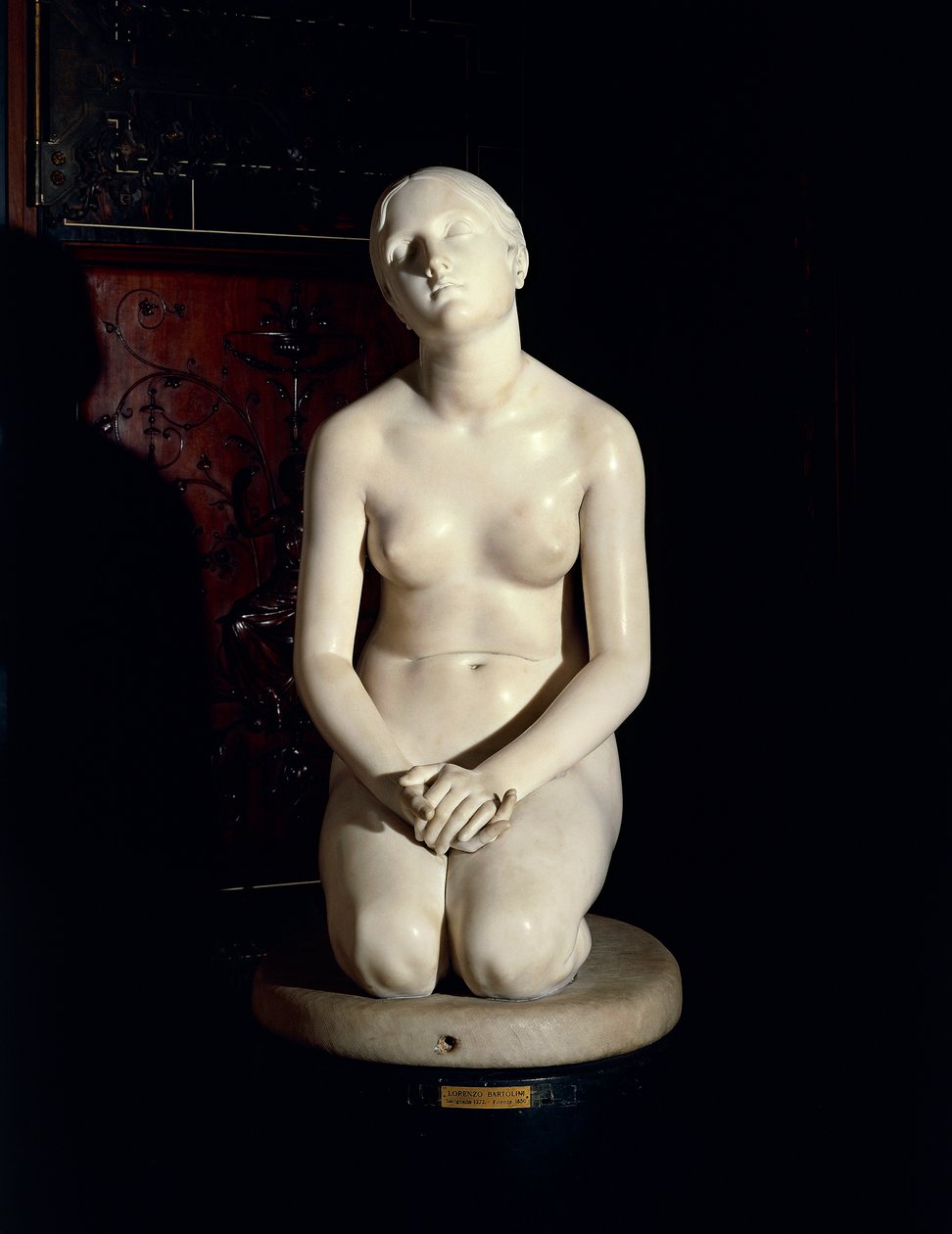 Stol på Gud, av Lorenzo Bartolini (1777-1850), marmorstatue av Lorenzo Bartolini