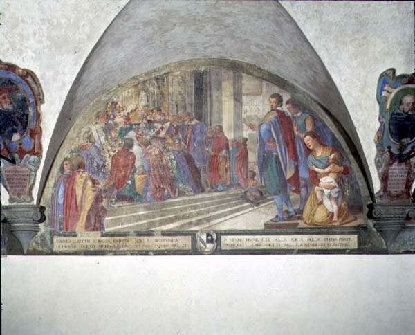 St. Antoninus fritar Balias åtte for ekskommunikasjon, lunette (fresco) av Lorenzo Cerrini