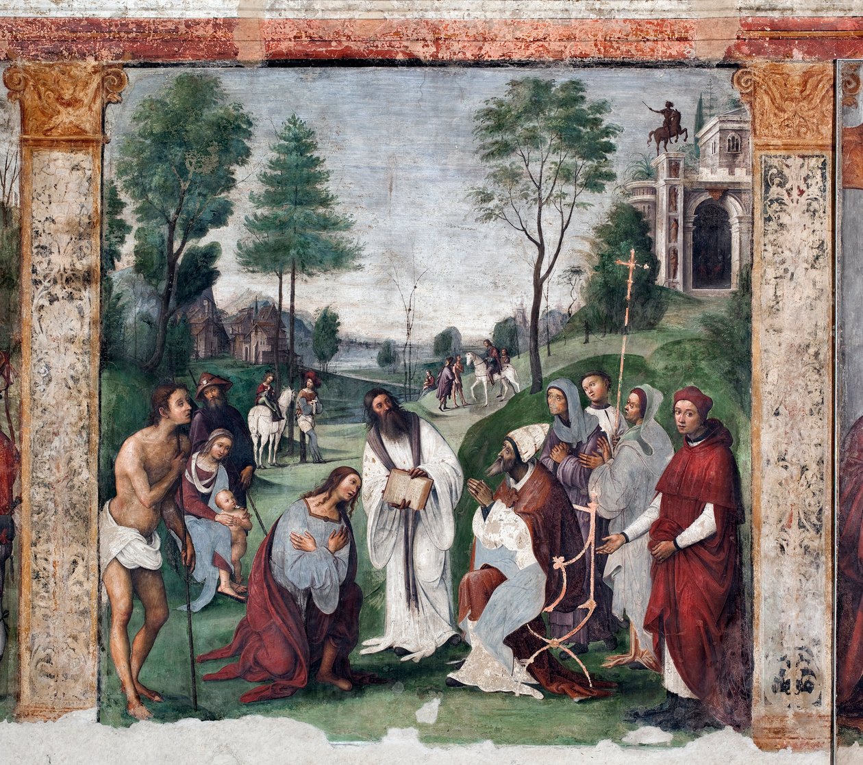 Life of St. Cecile: Urban I inviterer Valerian til å konvertere (fresco av Lorenzo Costa